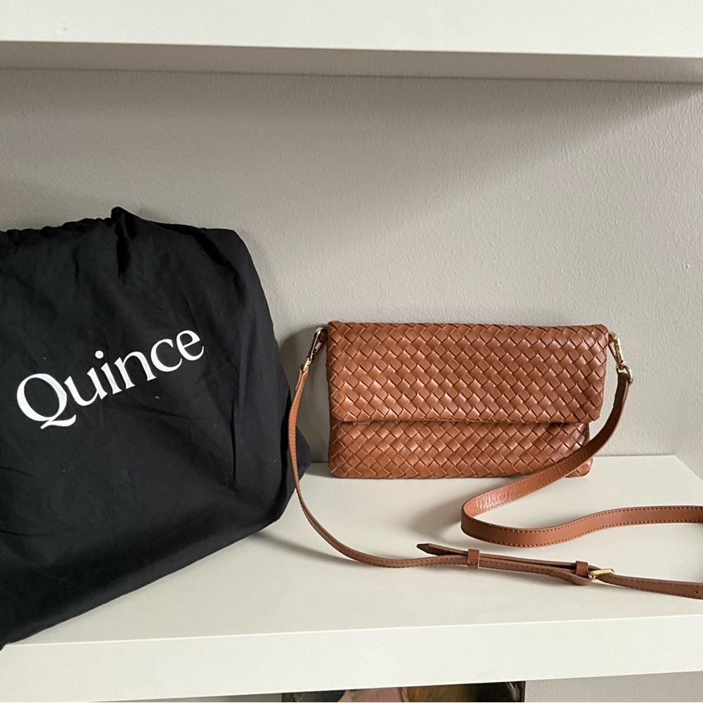 Quince Italian Leather Convertible Folder Clutch / Cognac